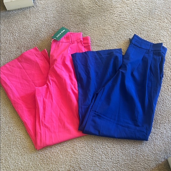 SHEIN Hot Pink and Blue Pleated Pants - Picture 1 of 12